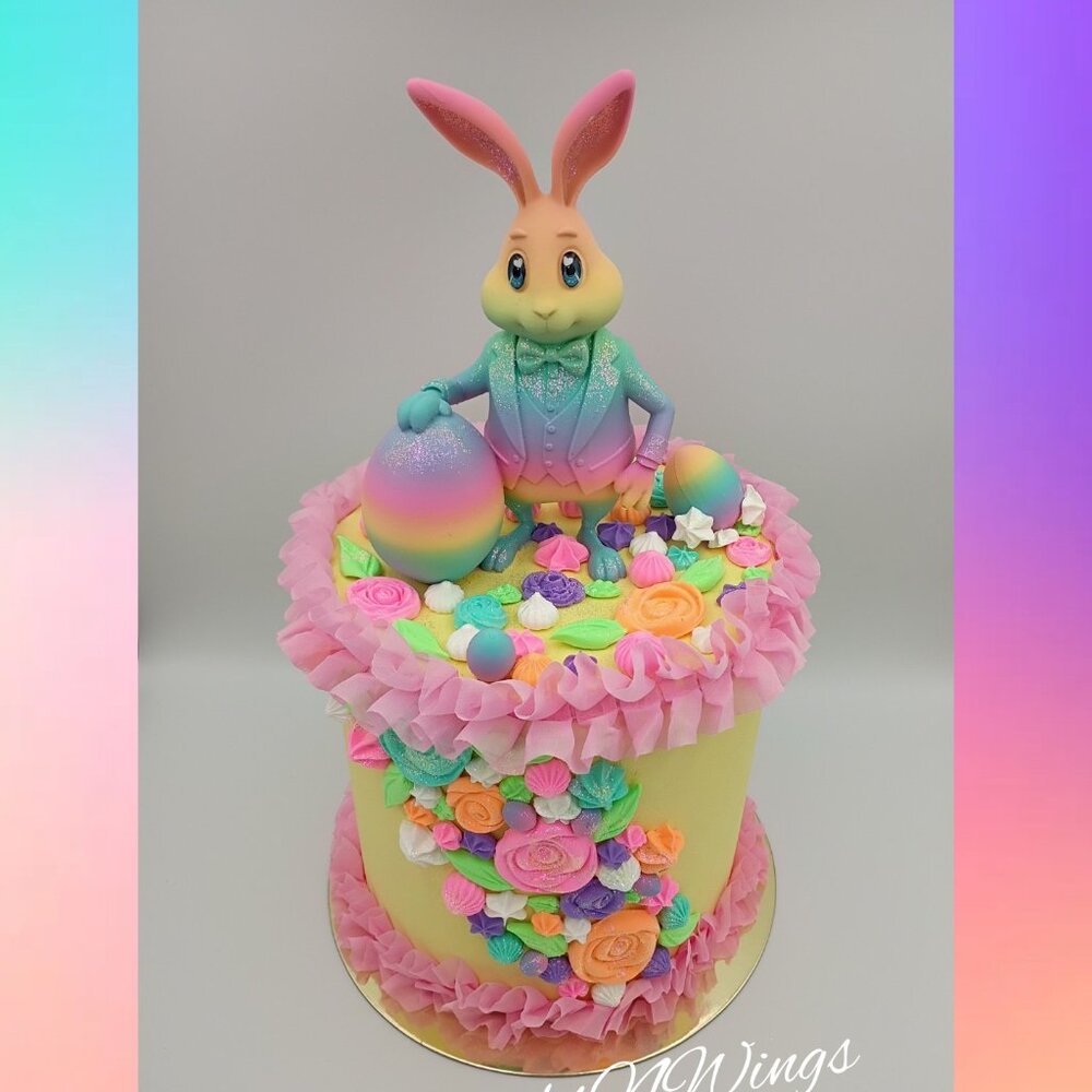 Pastel Easter Bunny Cake Decor, Whimsical Spring Bunny Centerpiece, Rainbow
